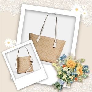 (2 bags) Mollie Bucket & Zip Signature Canvas Tote SET